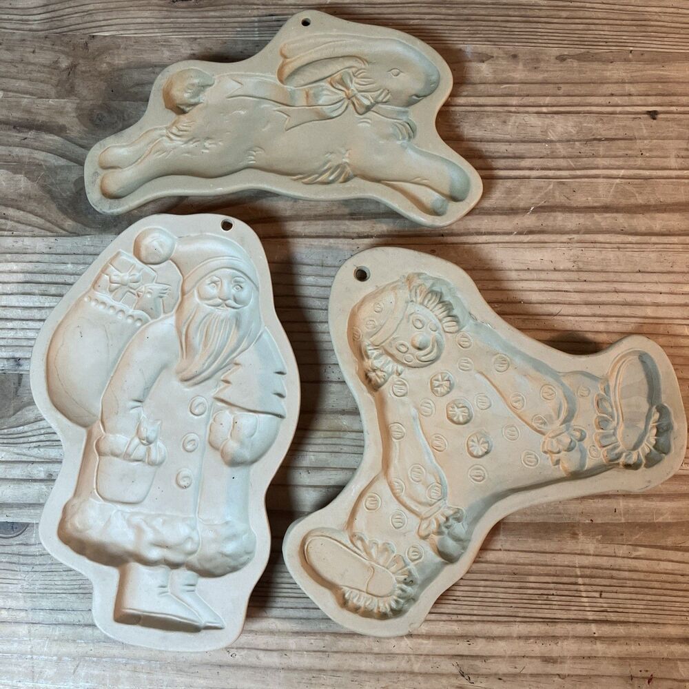 3 VTG 80’s Brown Bag Cookie Art Cookie Molds Press -Clown -bunny Rabbit -Santa